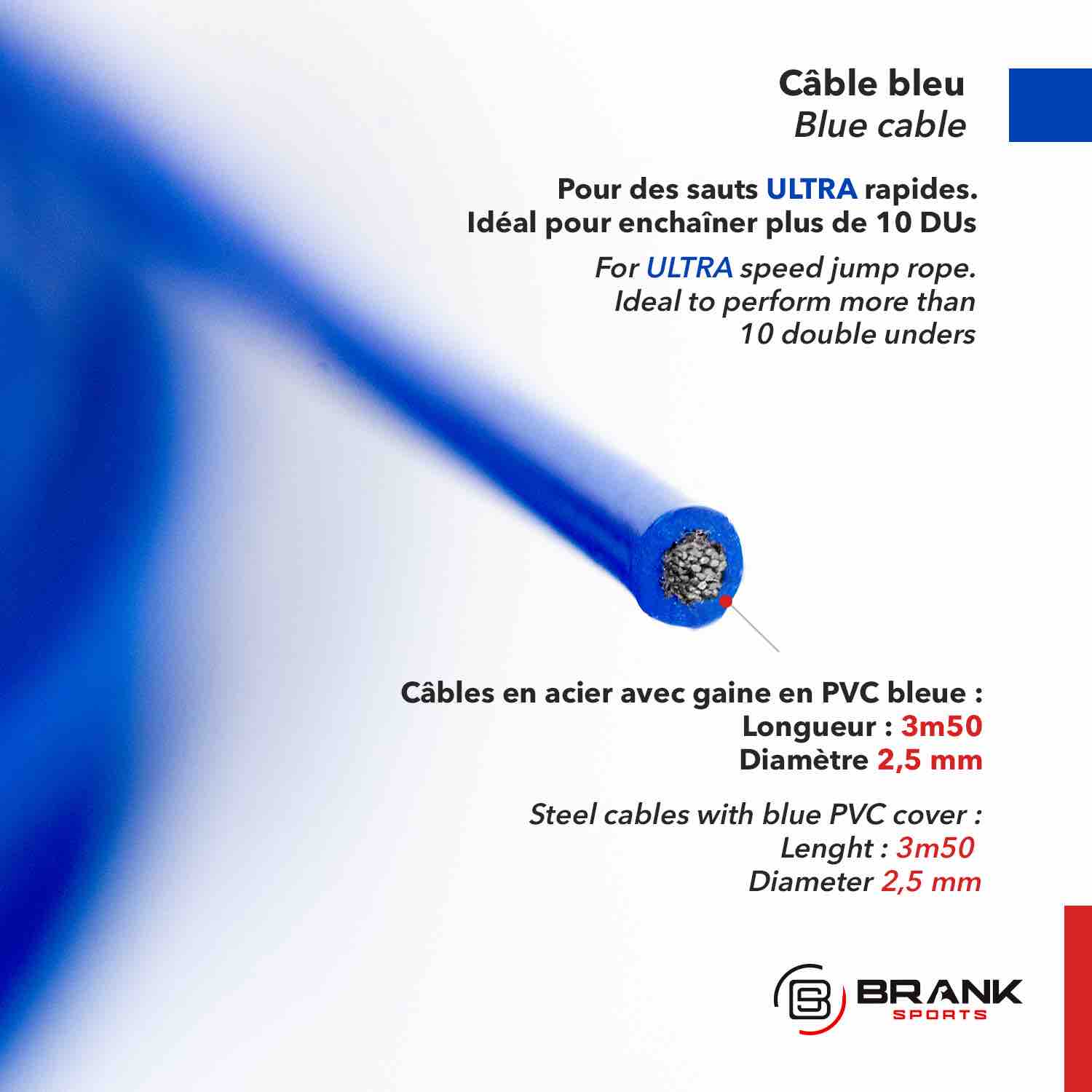cable en acier bleu pour corde à sauter de vitesse léger et très rapide